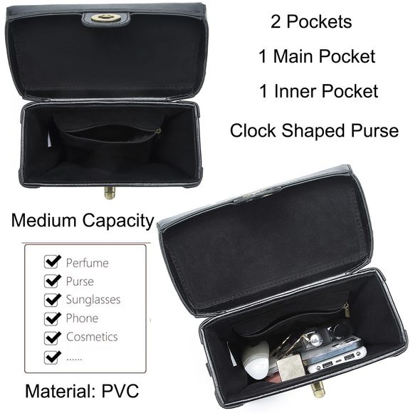 Classic Retro Clock Shaped Crossbody Shoulder Bag Handbag Pvc Unique ^-^ - Picture 5 of 6